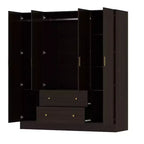 Hitow Kleiderschrank 2 große Schubladen, mittiger Hängeplatz mit Spiegel, minimalistischer Stil