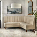 Lifestorey 4-teiliges Essgruppe Kerrington Channel Back Banquette Nussbaum/Creme: Leinenoptik-Stoff, Säulentisch