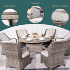 7-teiliges Garten-Essgruppe aus Rattan mit runden Kissen von Moda Furnishings