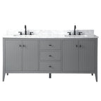 Vanity Art 72 Zoll Badezimmer-Waschtischunterschrank mit Doppelwaschbecken und Kunstmarmorplatte
