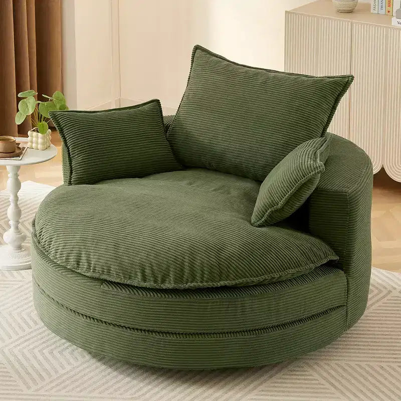 360° drehbarer Loungesessel, drehbarer runder Fass-Sessel mit Kissen für das Wohnzimmer