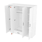 Holz-Kleiderschrank mit 4 Türen, Kleiderstange, 1 Schublade und Ablagefächern