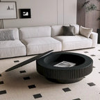 Moderner runder Couch-/Teetisch aus massivholzfurniertem Holz mit Stauraum
