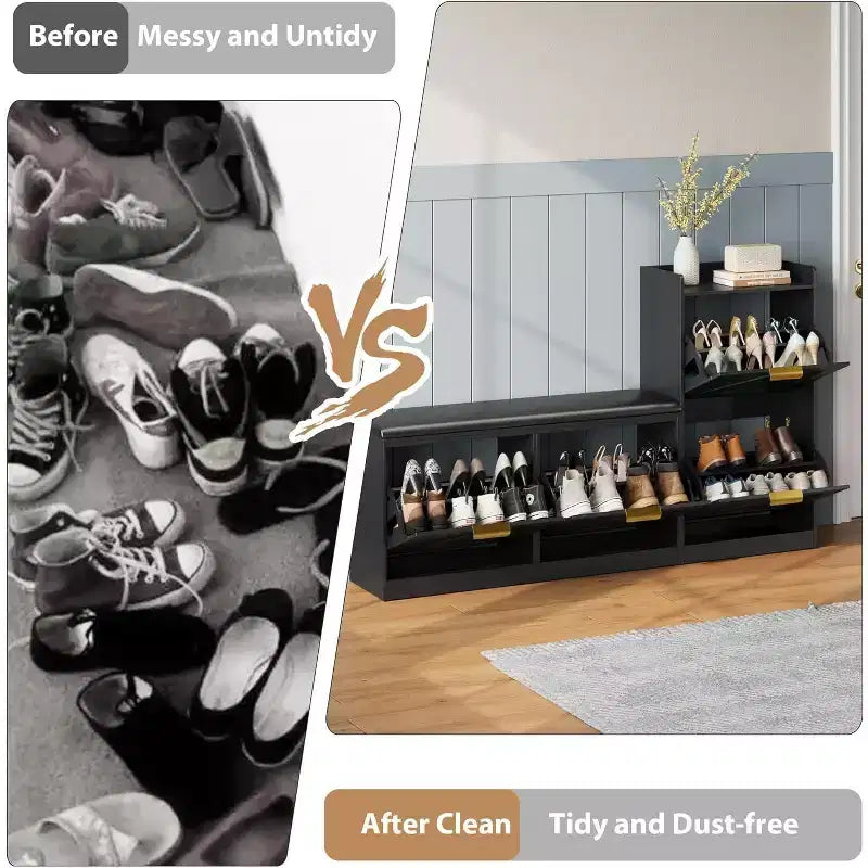 Schuhschrank mit Sitzbank & 4 Klappfächern – Schmaler Eingangsbereich-Organizer für 35–40 Paar Schuhe