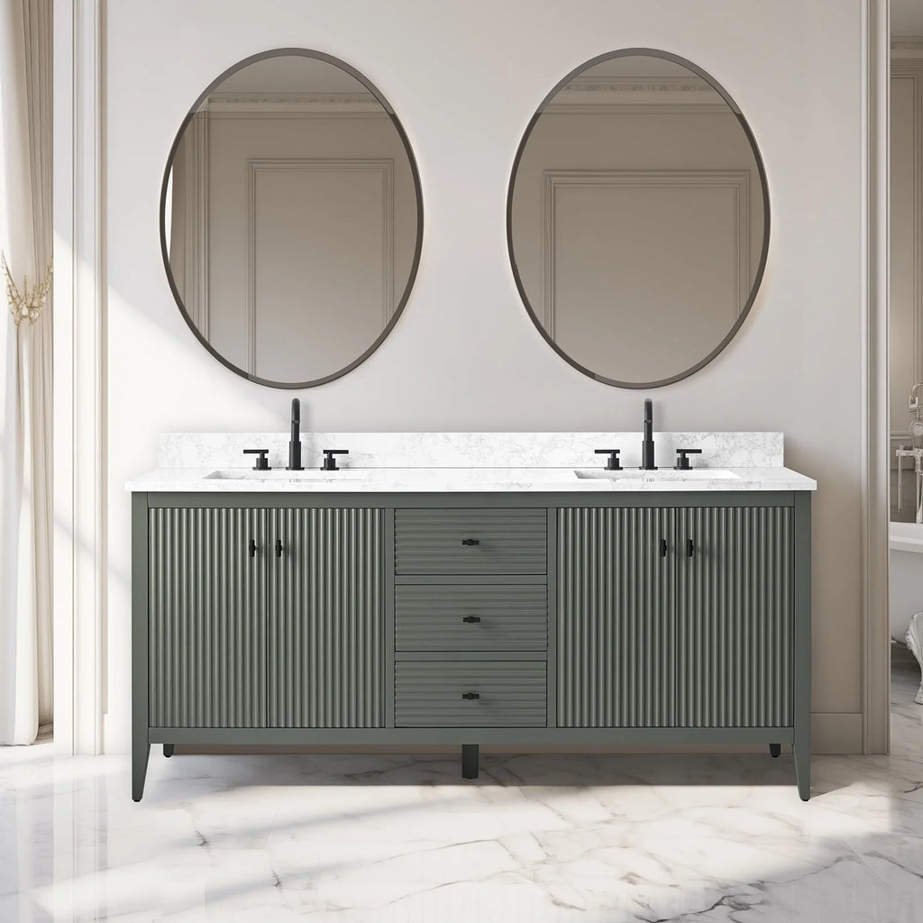 Vanity Art 72 Zoll Badezimmer-Waschtischunterschrank mit Doppelwaschbecken und Kunstmarmorplatte