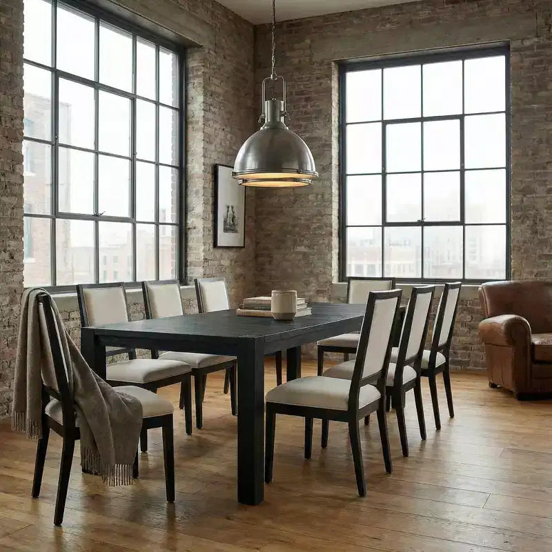Modernes Esszimmer-Set – 80 Tisch + 6 gepolsterte Stühle, Massivholzrahmen, 180 kg Tischbelastbarkeit, einfache Montage