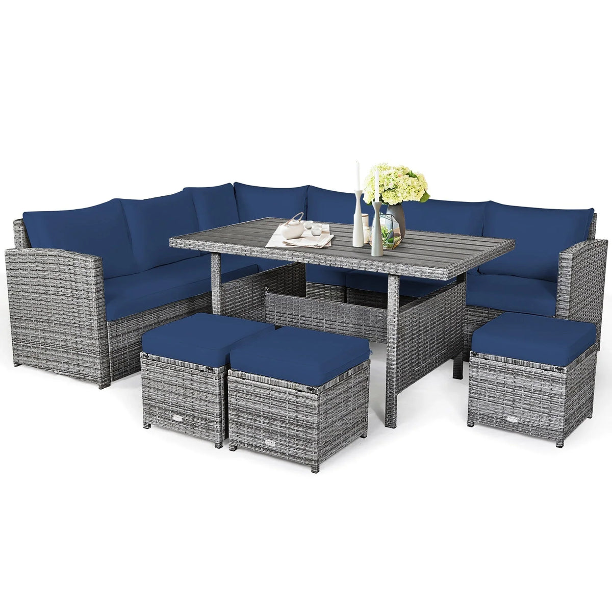 Costway 7-teiliges Terrassen-Essgruppe Rattan-Sofa Couch Ottomane – Details ansehen