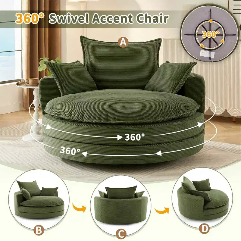 360° drehbarer Loungesessel, drehbarer runder Fass-Sessel mit Kissen für das Wohnzimmer
