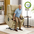MCombo Großer, breiter Power-Lift-Liegesessel mit zwei Motoren, Massage und dualer Heizung für große und korpulente Senioren, Stoff R7635