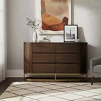 Moderne Kommode mit 6 Schubladen, Baumkanten-Design, Metallgestell und langlebiger Massivholzkonstruktion