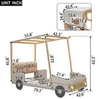 Whisen Holzauto-Bett mit Kissen, Himmelsstoff und LED – Natur