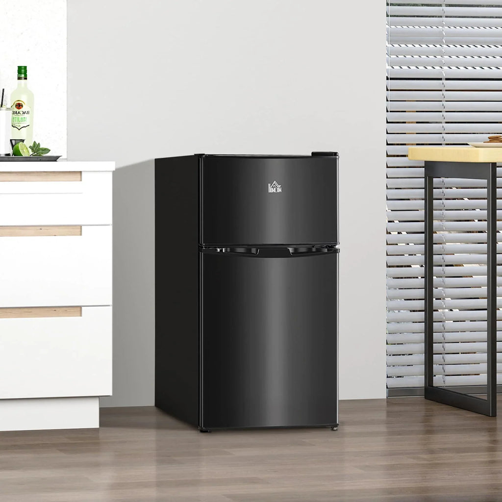 HOMCOM Doppel-Mini-Kühlschrank mit Gefrierfach, 90 L Kompaktkühlschrank mit verstellbarem Regal, einstellbares Thermostat