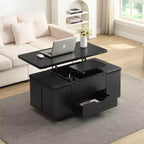 Multifunktionaler moderner Couchtisch mit Hebefunktion, verstecktem Stauraum, 4 Hockern und Rollen, perfekt für moderne Wohnbereiche