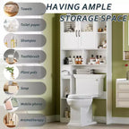 Badezimmerschrank über der Toilette – 171 cm hoher Badezimmer-Organizer im Landhausstil mit verstellbarem Regal und Glastür für Bad und Waschküche