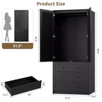 COZONY Kleiderschrank mit 3 Schubladen und 2 Türen, moderner Holzschrank für Schlafzimmer, robuster weißer Stehschrank