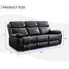 Elektrisches Liegesofa mit kabelloser Ladestation, Leselampe, LED-Beleuchtung für Wohnzimmer, Kunstleder, AC-/USB-Anschluss, Getränkehalter, Schwarz