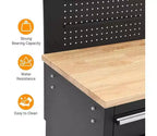61 Zoll 10-Schubladen Rollender Werkzeugkasten & Garagen-Werkbank mit Steckdosenleiste, Massivholzplatte aus Gummi, 1675 LBS Tragkraft Schwerlast-Mobile Arbeitsstation Schrank