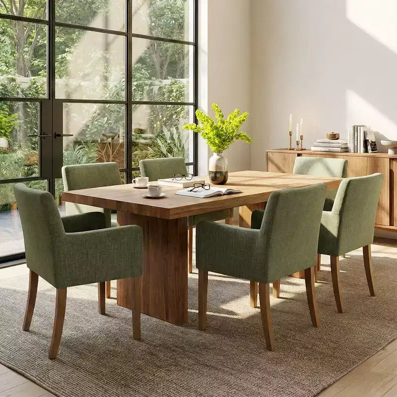 Set aus 6 gepolsterten Esszimmerstühlen mit Armlehnen, moderne Leinen-Sessel mit Holzbeinen, Akzentstühle für Esszimmer, Wohnzimmer - Panipeachy