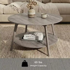 Honigbrauner runder Couchtisch mit 2 Ablageflächen, Maße 80 x 45 cm, ideal für das Wohnzimmer