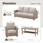 Captiva Designs 6-teiliges Luxus-Rattan-Sofa-Set für den Außenbereich mit geschwungenen Armlehnen und Kissen
