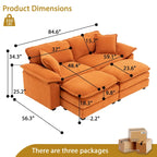 2-Sitzer-Sofa mit 2 Kissen, 2 Polstern und 2 Hockern, bequemes Sofa – Tiefes Wohnzimmersofa, Modulsofa