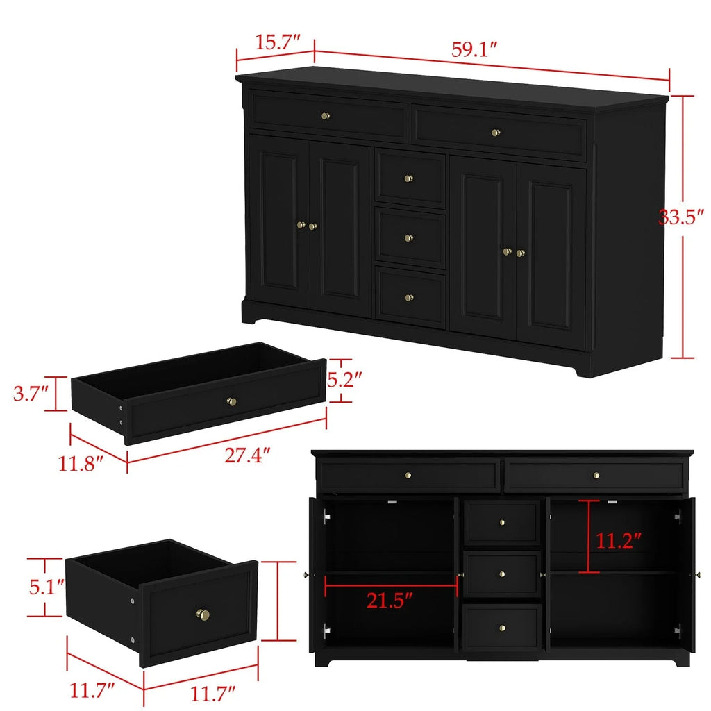59,1'' Sideboard Buffet Weiß Mid-Century Modern Zeitgenössisch Lackiert