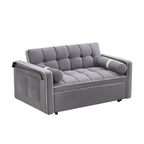 Samt-Schlafsofa zum Umbauen, 140 cm, 2-Sitzer, mit Ausziehbett, verstellbarer Rückenlehne, Seitentaschen und Handyhalterung