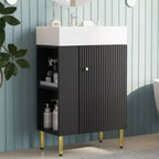 21.6 weißer Badezimmer-Waschtisch, Kombi-Schrank, Badezimmerschrank, Einzelkeramikwaschbecken, Stauraum auf der linken Seite