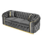 90.6 Samt-Dreisitzer-Sofa mit 2 Kissen, hochdichten Polstern, goldenen Akzenten und Kissen