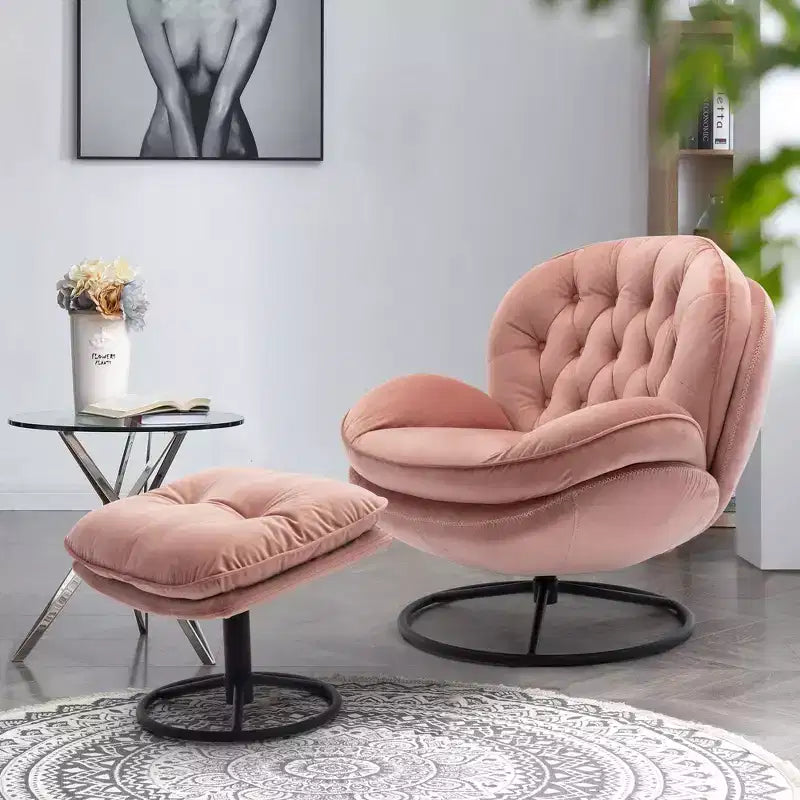 Okak Samt-Akzentsessel mit Ottoman, moderner Armloser Sessel im Mid-Century Stil für das Wohnzimmer, weicher bequemer Sessel zum Fernsehen, Gaming
