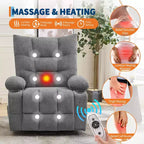 Elektrischer Aufstehsessel für Senioren mit Massage und Heizung, überdimensionierter Massage- und Wärmesessel mit weicher Polsterung, Seitentasche und Getränkehaltern