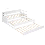 Whisen Twin XL Tagesbett aus Holz mit 2 Ausziehbetten, 3 Staufächern, 1 kostenloser Leuchte und USB-Ladefunktion