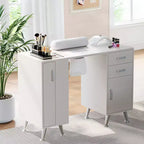 GustoWave 42,5 Zoll Manikürtisch Nagelstation mit Handauflage und Staubabsaugung, Nageltisch mit vertikal ausziehbarem Schrank, Weiß