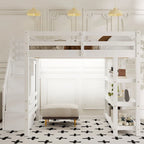 Hochbett mit Stauraumtreppe (Einzel-/Doppelbett) – Regale, Kleiderschrank & LED-Beleuchtung, platzsparendes Design