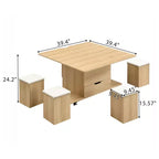 Multifunktionaler moderner Couchtisch mit Hebefunktion, verstecktem Stauraum, 4 Hockern und Rollen, perfekt für moderne Wohnbereiche