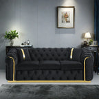 90.6 Samt-Dreisitzer-Sofa mit 2 Kissen, hochdichten Polstern, goldenen Akzenten und Kissen