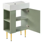 21.6 weißer Badezimmer-Waschtisch, Kombi-Schrank, Badezimmerschrank, Einzelkeramikwaschbecken, Stauraum auf der linken Seite