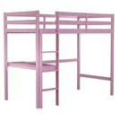 Okak Minimalism Hochbett mit Leiter, Hochbett aus Kautschukholz mit Sicherheitsgeländer und integriertem Schreibtisch, Bettrahmen für Kinder, Jugendliche