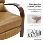 Alex Mid-Century Modern Zigarren-Sessel aus echtem Leder mit manueller Relaxfunktion und geschwungenen Holzarmlehnen