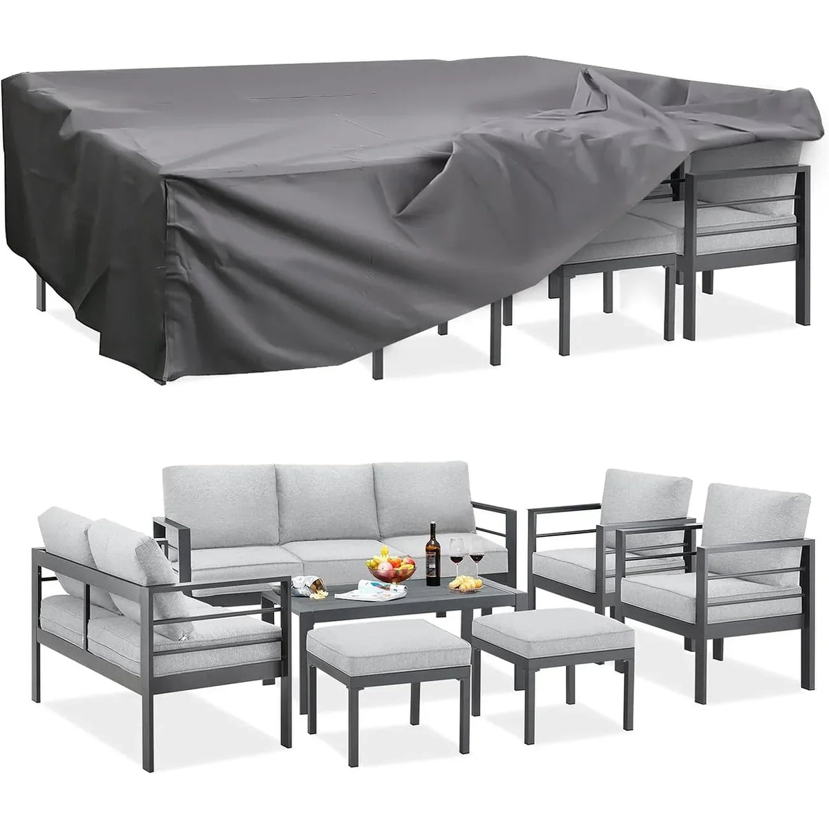 AECOJOY 7-teiliges Aluminium-Terrassenmöbel-Set Outdoor-Gesprächsgarnitur