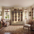 Famapy Vitrine aus heller Eiche: 63 cm breit, Schiebetüren aus Glas + Schubladen. Geräumiger Organizer für Heimbüchereien und Wohnzimmer