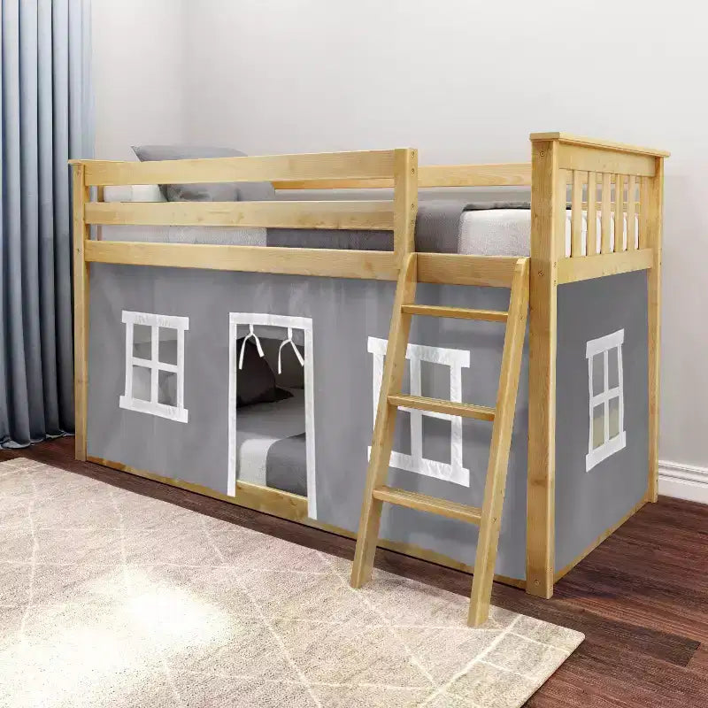 Max & Lily Twin-über-Twin Niedriges Etagenbett mit Vorhängen