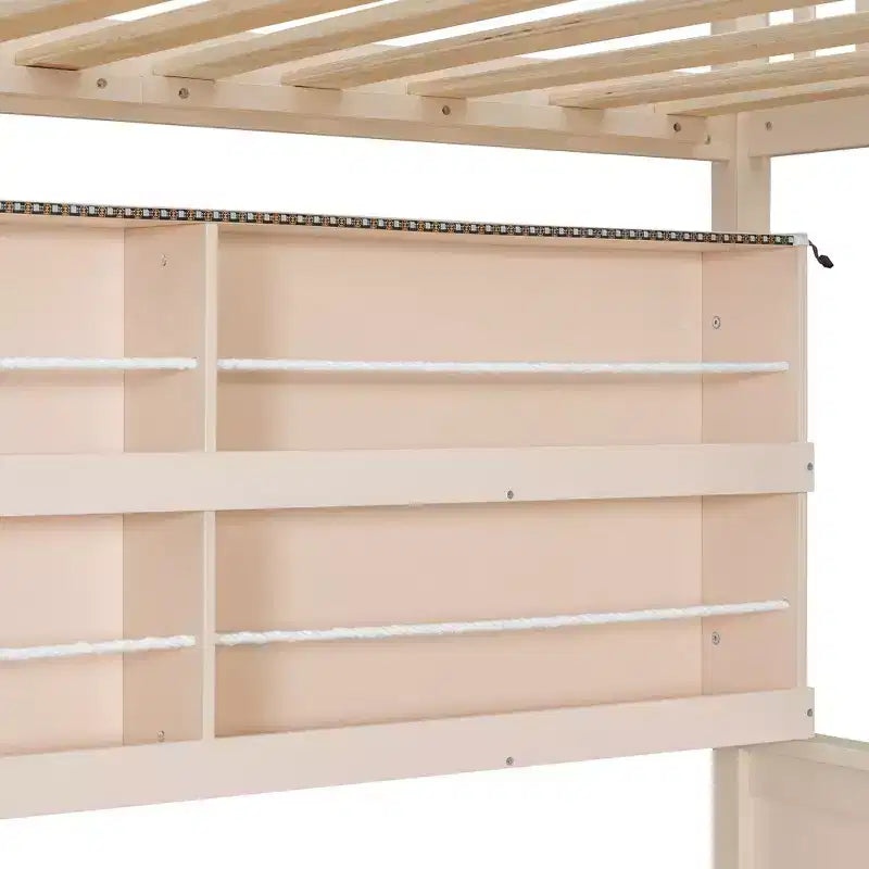 Luxystar Etagenbett für Erwachsene, voll über voll, modern, mit Stauraum, beleuchteten Regalen und Lochplatte