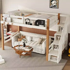 Modernes Hochbett mit Kleiderhaken, Ablageflächen und Platz unter dem Bett
