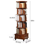 Chic Crate 6-stöckiges, um 360° drehbares Eckregal mit Rollen, schmales Bücherregal für kleine Räume, Nussbaumbraun