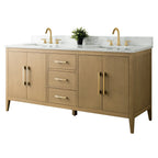 Vanity Art 72 Zoll Badezimmer-Waschtischunterschrank mit Doppelwaschbecken und Kunstmarmorplatte