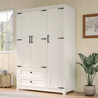 AMERLIFE 47 Bauernhaus-Kleiderschrank mit 3 Türen, 2 Schubladen, Kleiderstange und verstellbaren Einlegeböden, freistehender Schrank-Organizer