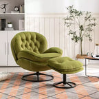 Okak Samt-Akzentsessel mit Ottoman, moderner Armloser Sessel im Mid-Century Stil für das Wohnzimmer, weicher bequemer Sessel zum Fernsehen, Gaming