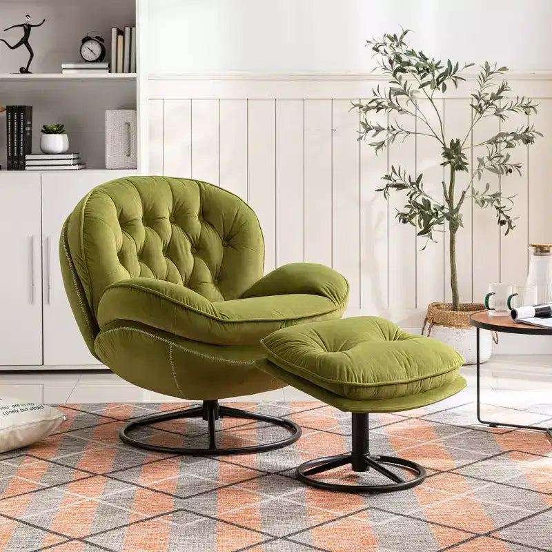 Okak Samt-Akzentsessel mit Ottoman, moderner Armloser Sessel im Mid-Century Stil für das Wohnzimmer, weicher bequemer Sessel zum Fernsehen, Gaming