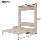 Murphy-Bett in Queen-Size mit Sofa, Queen-Schrankbett aus Holz mit LED-Beleuchtung, klappbares Truhenbett für Gästezimmer, Beige